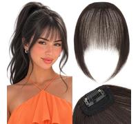 Silk-co One Clip in Bangs Extensions with 10 Inch Temples Fringe 6.5Inch Hair Piece One Piece Extension Sideburn Bangs Invisible Natural Synthetic Hairpiece for Laides and Women Dark Brown