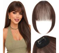 Silk-co One Clip in Bangs Extensions with 10 Inch Temples Fringe 6.5Inch Hair Piece One Piece Extension Sideburn Bangs Invisible Natural Synthetic Hairpiece for Laides and Women Medium Brown