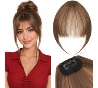 Silk-co One Clip in Bangs Extensions with 10 Inch Temples Fringe 6.5Inch Hair Piece One Piece Extension Sideburn Bangs Invisible Natural Synthetic Hairpiece for Laides and Women Light Brown