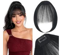 Silk-co One Clip in Bangs Extensions with 10 Inch Temples Fringe 6.5Inch Hair Piece One Piece Extension Sideburn Bangs Invisible Natural Synthetic Hairpiece for Laides and Women Jet Black
