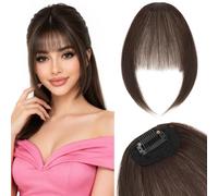 Silk-co One Clip in Bangs Extensions with 10 Inch Temples Fringe 6.5Inch Hair Piece One Piece Extension Sideburn Bangs Invisible Natural Synthetic Hairpiece for Laides and Women Chocolate Brown