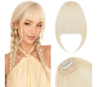 Silk-co One Clip in Bangs Extensions with 10 Inch Temples Fringe 6.5Inch Hair Piece One Piece Extension Sideburn Bangs Invisible Natural Synthetic Hairpiece for Laides and Women White Blonde