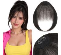 Silk-co One Clip in Bangs Extensions with 10 Inch Temples Fringe 6.5Inch Hair Piece One Piece Extension Sideburn Bangs Invisible Natural Synthetic Hairpiece for Laides and Women Natural Black