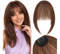 Silk-co One Clip in Bangs Extensions with 10 Inch Temples Fringe 6.5Inch Hair Piece One Piece Extension Sideburn Bangs Invisible Natural Synthetic Hairpiece for Laides and Women Brown
