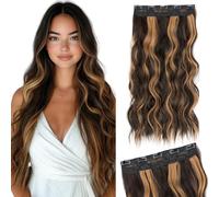 Silk-co One Piece Clip In Hair Extensions Curly 150g Hair Extensions Clip in Hairpieces 5 Clips Wavy Curly Synthetic 3/4 Half Full Head for Laides and Women 20 Inch(50 cm) Light Brown mix Golden Brown