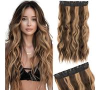 Silk-co One Piece Clip In Hair Extensions Curly 150g Hair Extensions Clip in Hairpieces 5 Clips Wavy Curly Synthetic 3/4 Half Full Head for Laides and Women 20 Inch(50 cm) Medium Brown mix Light Brown