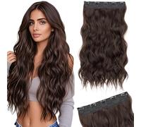 Silk-co One Piece Clip In Hair Extensions Curly 180g Hairpieces 5 Clips Wavy Curly Synthetic 3/4 Half Full Head for Laides and Women 24 Inch（60 cm） Dark Brown