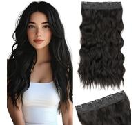 Silk-co One Piece Clip In Hair Extensions Curly 180g Hairpieces 5 Clips Wavy Curly Synthetic 3/4 Half Full Head for Laides and Women 24 Inch（60 cm） Natural Black