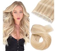 Silk-co One Piece Clip on Hair Extensions Seamless Clip in Hair Extensions Human Hair Highlighted 3/4 Half Head Real Remy Hair Extension (24"-60g, #18P613 Ash Blonde&Bleach Blonde)-Basic Thickness