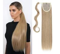 Silk-co Ponytail Extensions 23inch Straight Hair Extensions Wrap around Ponytail Hairpiece Synthetic Clip in(Ash&Bleach Blond)
