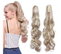 Silk-co Ponytail Hairpiece 24 inch Claw on Clip in Pony Tail Hair Extensions Hairpieces Big Wave/Curly(Sandy&Bleach Blond)