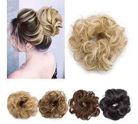 Silk-co Scrunchy Scrunchie Curly Hairpieces Messy Hair Bun Chignons Wavy Donut Updo Synthetic Hair Extensions 25g Dark Blond & Bleach Blond
