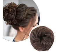 Silk-co Scrunchy Scrunchie Hair Bun Extensions Thick Updo Hairpiece Ponytail Wavy Curly Messy Donut Hair Chignons Hair Piece - Dark Brown mix Light Auburn