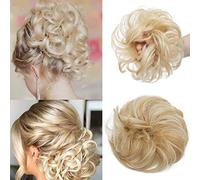 Silk-co Scrunchy Scrunchie Hair Bun Extensions Thick Updo Hairpiece Ponytail Wavy Curly Messy Donut Hair Chignons Hair Piece - Ginger Blonde mix Bleach Blonde