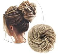 Silk-co Scrunchy Scrunchie Hair Bun Extensions Thick Updo Hairpiece Ponytail Wavy Curly Messy Donut Hair Chignons Hair Piece - Light Brown mix Ash Blonde