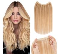 Silk-co Secret Wire In Hair Extensions No Clip Invisible Remy Human Hair One Piece Straight Natural Invisible Adjustable Secret Wire Hairpiece Extensions 12Inch-55g #12P613 Golden Brown&Bleach Blonde
