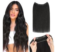 Silk-co Secret Wire In Hair Extensions With Clip Invisible Remy Human Hair One Piece Straight Natural Invisible Adjustable Secret Wire Hairpiece Extensions 12 Inch-55g #01 Jet Black
