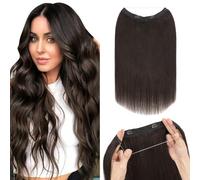 Silk-co Secret Wire In Hair Extensions With Clip Invisible Remy Human One Piece Straight Natural Invisible Adjustable Secret Wire Hairpiece 12 Inch-55g #1B Natural Black