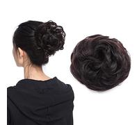 Silk-co Short Messy Hair Bun Real Remy Human Updo Curly Hair Ribbon Ponytail Extensions Donut Chignons #1B Natural Black
