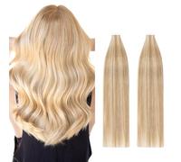 Silk-co Tape-In Extensions, Real Hair, Blonde Highlighted, Pack of 40 Real Hair Tape Extensions, Remy Tape Extensions, Skin Weft, 100 g, No. 12P613 Golden Brown and Bleached Blonde, 45 cm