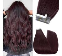 Silk-co Tape in Hair Extensions 22inch Real Remy Invisible Glue Silky Soft Straight With Invisible Glue Human Hair Extension Tape in Skin Weft 10 Pcs #99J Wine Red