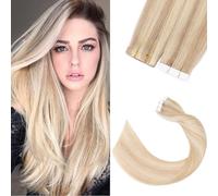 Silk-co Tape in Hair Extensions Human Hair Remy Real Hair Extension 12inch Invisible Straight Seamless Skin Weft With Glue Straight 10 Pieces*1g 10g/Set - # 18P613 Rubio Ceniza & Blanqueador Rubio