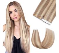 Silk-co Tape in Hair Extensions Human Hair Remy Real Hair Extension 18inch Invisible Straight Seamless Skin Weft With Glue Straight 10 Pieces*1.5g 15g/Set - #12P613 Golden Brown&Bleach Blonde