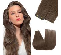 Silk-co Tape in Hair Extensions Human Hair Remy Real Hair Extension 22inch Invisible Straight Seamless Skin Weft With Glue Straight Silky Soft 10 Pieces*1.5g 15g/Set - #02 Dark Brown