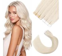 Silk-co Tape in Hair Extensions Real Human Hair #70 Bleach White -Skin Weft-12 inches, 20 Pcs, 40g/set Remy Invisible Straight Hair Extension Silky Soft