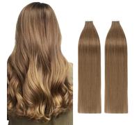 Silk-co Tape in Human Hair Extensions 40pcs 100% Remy Silky Human Hair Straight Skin Weft Hair Extensions (18inch 40PCS-100g, #06 Light Brown)