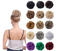 Silk-co Thick Hair Bun Extensions Messy Curly Hair Scrunchies Hairpieces Synthetic Donut Updo Pieces 35g/PC #Medium Brown & Bleach Blond