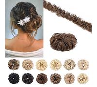 Silk-co Tousled Hair Updo Hair Bun for Women 100% Human Hair Scrunchies Messy Remy Silky Soft Wrap Piece Extensions #04 Medium Brown