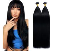 Silk-co U Tip Pre Bonded Hair Extensions Strands Keratin Nail Tip Straight Human Hair Extensions U tip Real Remy Hair 100 Strands Keratin Nail Til 20"-100g #01 Jet Black