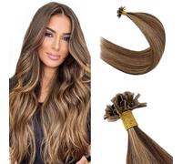 Silk-co U Tip Pre Bonded Hair Extensions Strands Keratin Nail Tip Straight Human Hair Extensions U tip Real Remy Hair 50 Strands Keratin Nail Til 24"-50g #4P27 Medium Brown&Dark Blonde