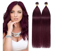 Silk-co U Tip Pre Bonded Hair Extensions Strands Keratin Nail Tip Straight Human Hair Extensions U tip Real Remy Hair 100 Strands Keratin Nail Til 20"-100g #99J Wine Red
