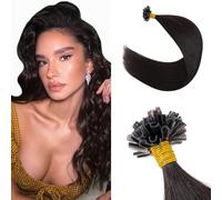 Silk-co U Tip Pre Bonded Hair Extensions Strands Keratin Nail Tip Straight Human Hair Extensions U tip Real Remy Hair 50 Strands Keratin Nail Til 14"-40g #1B Natural Black