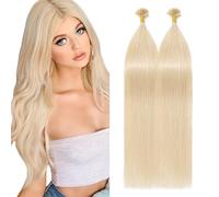 Silk-co U Tip Pre Bonded Hair Extensions Strands Keratin Nail Tip Straight Human Hair Extensions U tip Real Remy Hair 100 Strands Keratin Nail Til 16"-100g #60 Platinum Blonde