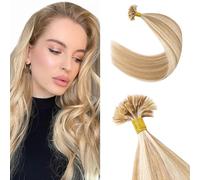 Silk-co U Tip Pre Bonded Hair Extensions Strands Keratin Nail Tip Straight Human Hair Extensions U tip Real Remy Hair 50 Strands Keratin Nail Til 14"-40g #12P613 Golden Brown&Bleach Blonde