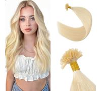 Silk-co U Tip Pre Bonded Hair Extensions Strands Keratin Nail Tip Straight Human Hair Extensions U tip Real Remy Hair 50 Strands Keratin Nail Til 24"-50g #613 Bleach Blonde