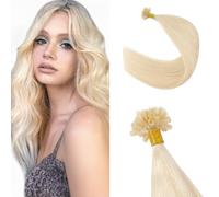 Silk-co U Tip Pre Bonded Hair Extensions Strands Keratin Nail Tip Straight Human Hair Extensions U tip Real Remy Hair 50 Strands Keratin Nail Til 16"-50g #60 Platinum Blonde