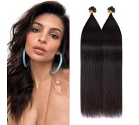 Silk-co U Tip Pre Bonded Hair Extensions Strands Keratin Nail Tip Straight Human Hair Extensions U tip Real Remy Hair 100 Strands Keratin Nail Til 18"-100g #1B Natural Black