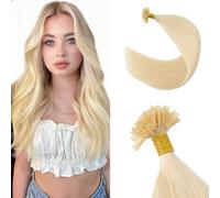 Silk-co U Tip Pre Bonded Hair Extensions Strands Keratin Nail Tip Straight Human Hair Extensions U tip Real Remy Hair 50 Strands Keratin Nail Til 16"-50g #613 Bleach Blonde