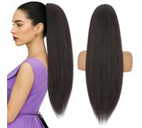 Silk-co Yaki Hair Ponytail Drawstring Ponytail for Black Women Yaki Straight Ponytail Hair Extension Long Thick Pony Tail Clip in Synthetic Hairpiece 24 Inch（60 cm-150g） Dark Brown