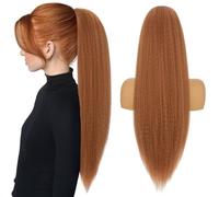 Silk-co Yaki Hair Ponytail Drawstring Ponytail for Black Women Yaki Straight Ponytail Hair Extension Long Thick Pony Tail Clip in Synthetic Hairpiece 24 Inch（60 cm-150g） Light Auburn