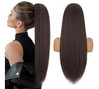 Silk-co Yaki Hair Ponytail Drawstring Ponytail for Black Women Yaki Straight Ponytail Hair Extension Long Thick Pony Tail Clip in Synthetic Hairpiece 24 Inch（60 cm-150g） Medium Brown