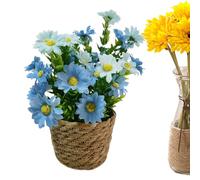 Silk Daisy Potted Plant - Artificial Rattan Basket Flower Arrangement| Realistic Faux Bonsai Floral Display for House Offiice Table, Indoor Desk Living Room Shelf Decorative Centerpiece Pot