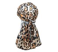 Silk Durag Cap for Men Women, Treer Fashion Hip Hop Leopard print Long Tail Soft Durag Headwraps for 360 Waves, Sport Cap Pirate Bandanas Hippie Turban (Orange,100cm)
