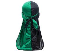 Silk Durag Cap for Men Women, Treer Fashion Hip Hop Two-color Long Tail Soft Durag Headwraps for 360 Waves, Sport Cap Pirate Bandanas Hippie Turban (Green + Black,100cm)