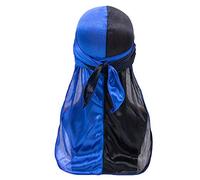 Silk Durag Cap for Men Women, Treer Fashion Hip Hop Two-color Long Tail Soft Durag Headwraps for 360 Waves, Sport Cap Pirate Bandanas Hippie Turban (Blue + Black,100cm)