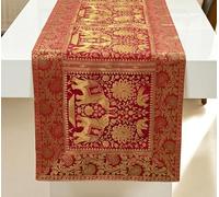 Silk Elephant Red Table Runner - Fall Decor for Dining Table, Coffee Table & Kitchen Decor, Ethnic Home Decor Table Cloth Runner (60x16 Inches) (Peacock Print)